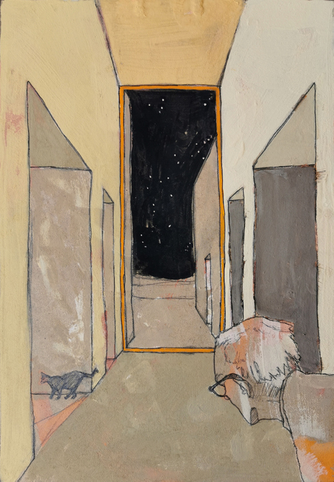 chat ciel étoilé VI - 21x30 - tempera